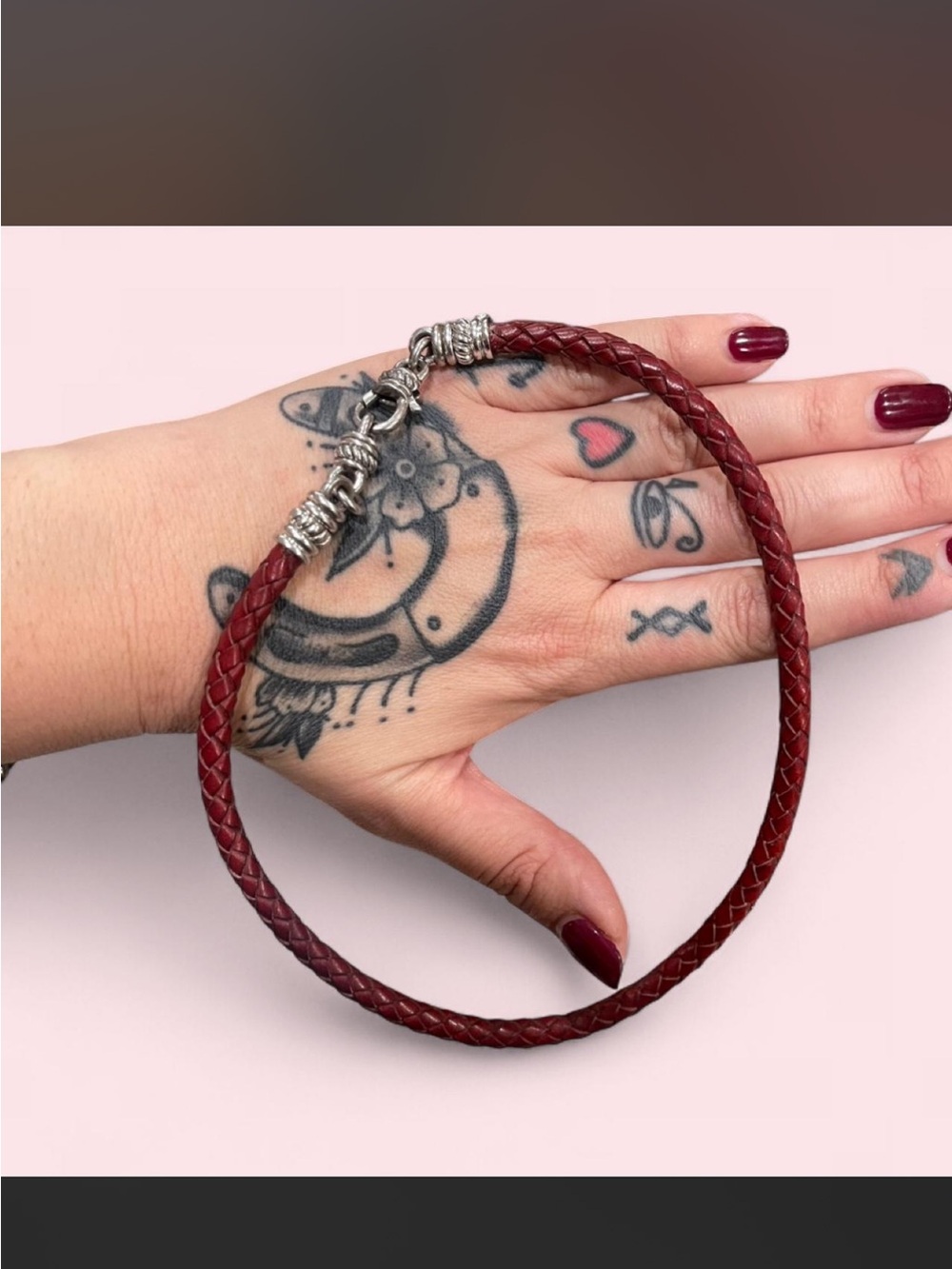 Judith Ripka sterling silver red braided leather choker